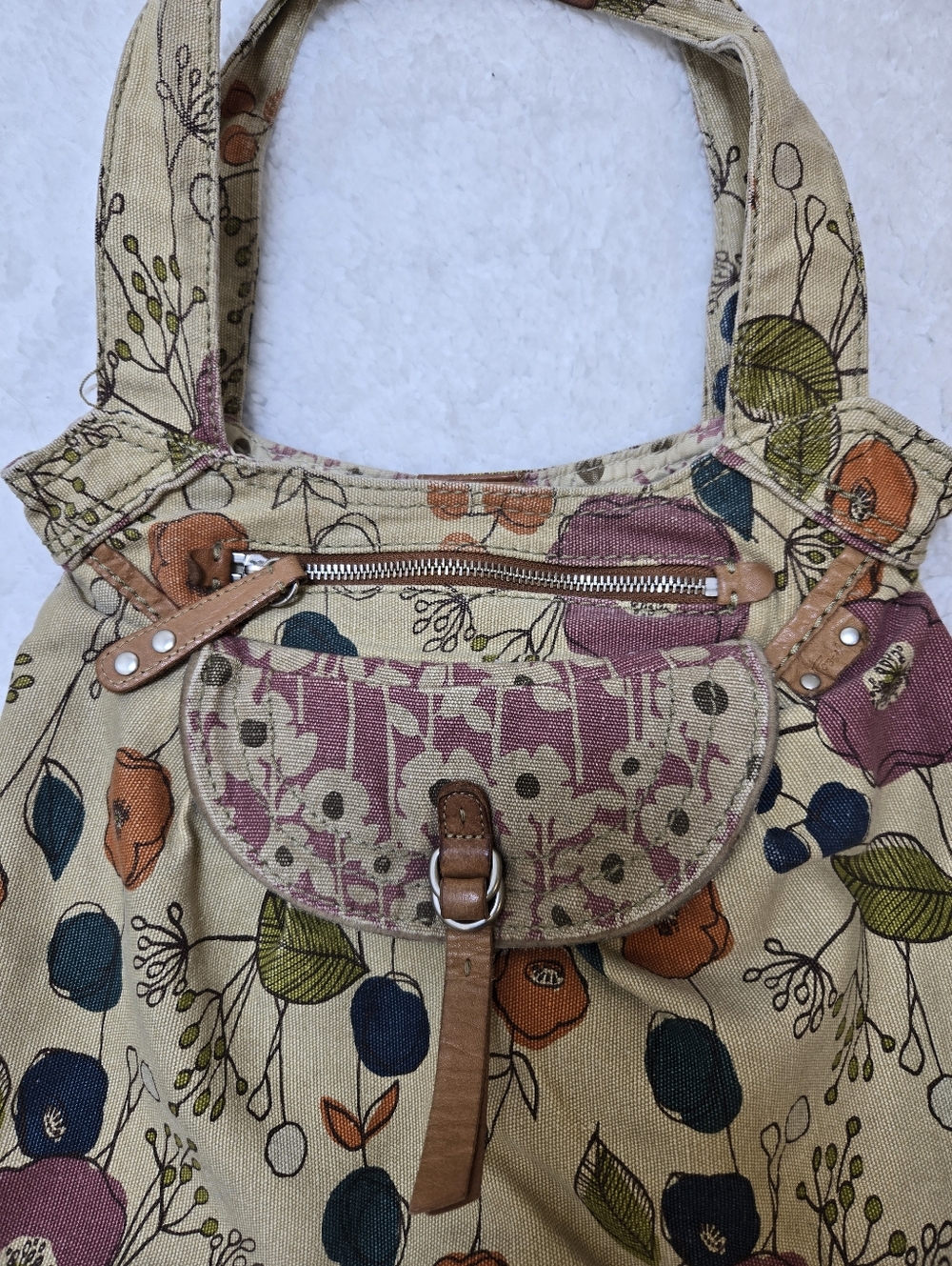 Fossil Floral Shoulder Bag Purse Canvas Deep Pockets - Picture 2 of 8